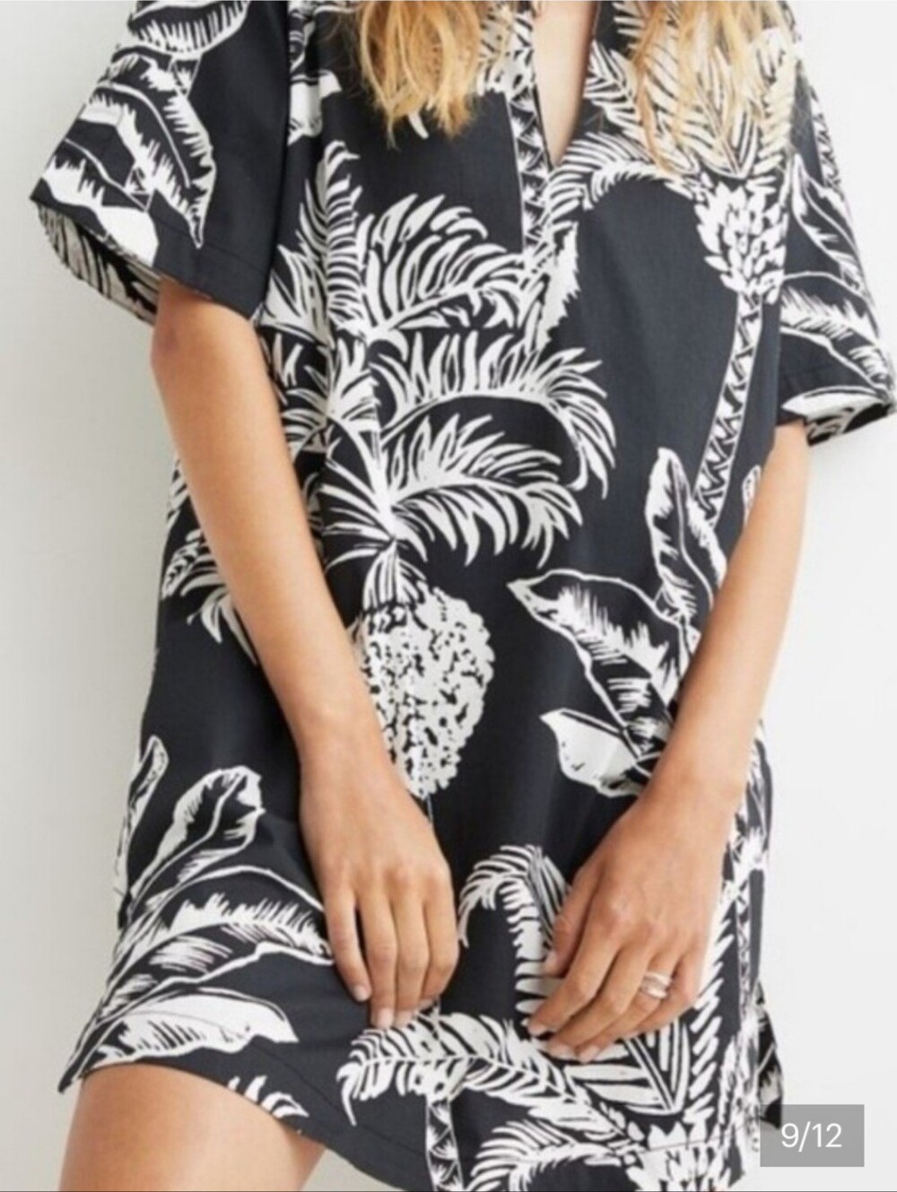 H&M Black and White PalmsTunic Print Shirt Cotton Dress XS
